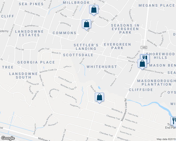 map of restaurants, bars, coffee shops, grocery stores, and more near 4023 Freedom Road in Wilmington