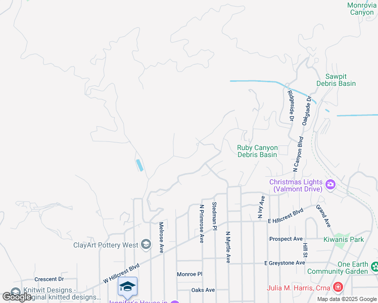 map of restaurants, bars, coffee shops, grocery stores, and more near 22 Hidden Valley Road in Monrovia