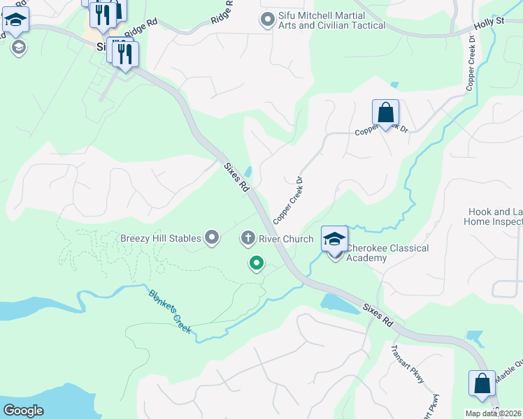 map of restaurants, bars, coffee shops, grocery stores, and more near 2541-2549 Sixes Road in Canton