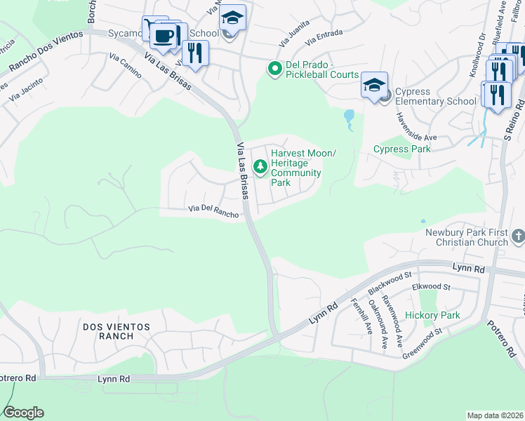 map of restaurants, bars, coffee shops, grocery stores, and more near 720 Camino Del Sol in Thousand Oaks