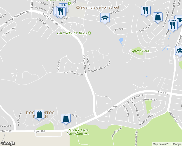 map of restaurants, bars, coffee shops, grocery stores, and more near 720 Camino Del Sol in Thousand Oaks