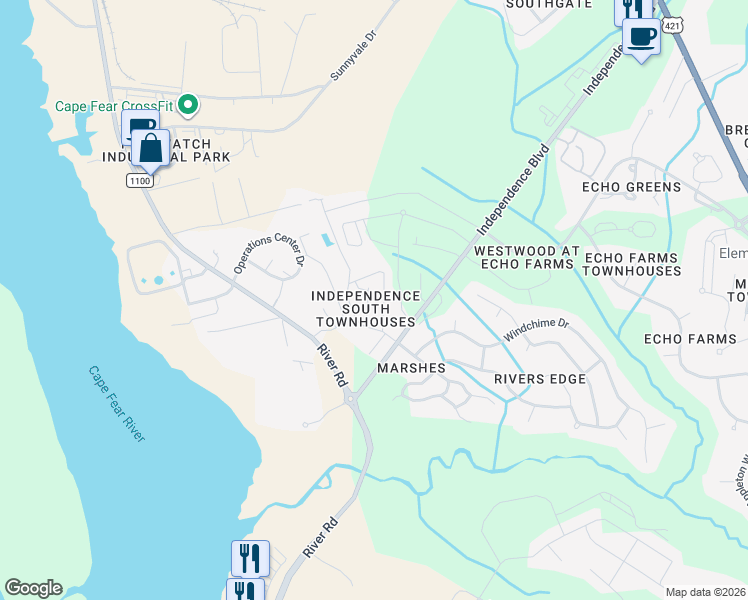 map of restaurants, bars, coffee shops, grocery stores, and more near 222 Eucalyptus Lane in Wilmington