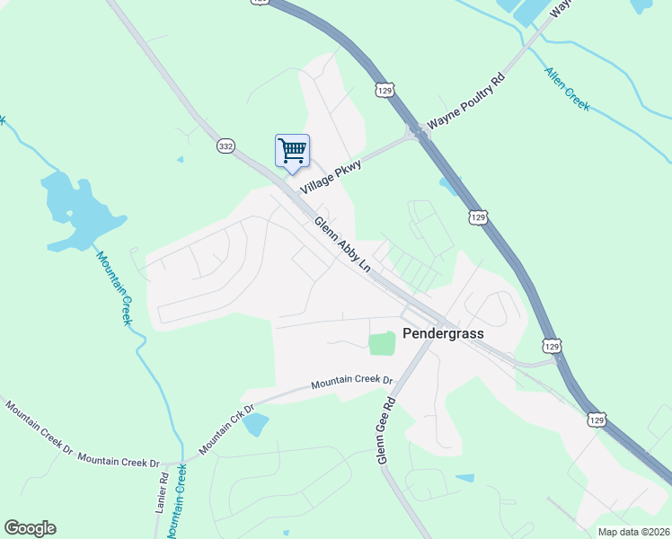 map of restaurants, bars, coffee shops, grocery stores, and more near 300 Park Street in Pendergrass