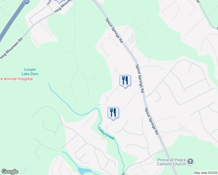 map of restaurants, bars, coffee shops, grocery stores, and more near 5059 Blue Goose Court in Flowery Branch