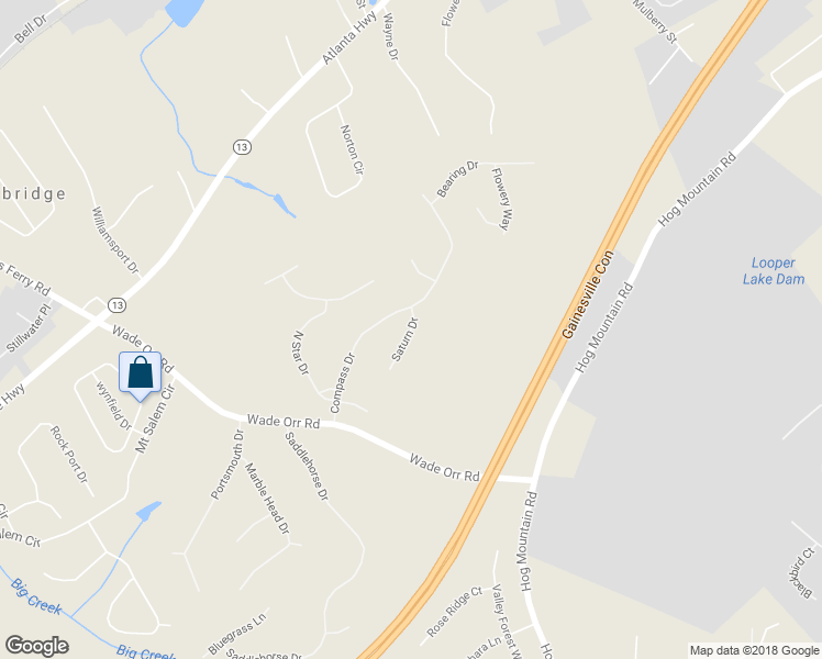 map of restaurants, bars, coffee shops, grocery stores, and more near 6250 Saturn Drive in Flowery Branch