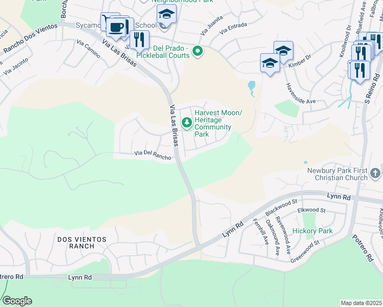 map of restaurants, bars, coffee shops, grocery stores, and more near 4472 Camino De La Rosa in Thousand Oaks