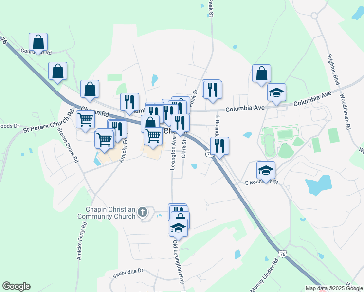 map of restaurants, bars, coffee shops, grocery stores, and more near in Chapin