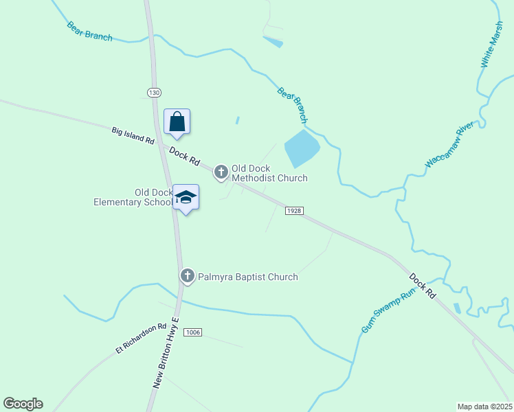 map of restaurants, bars, coffee shops, grocery stores, and more near 400 Dock Road in Whiteville