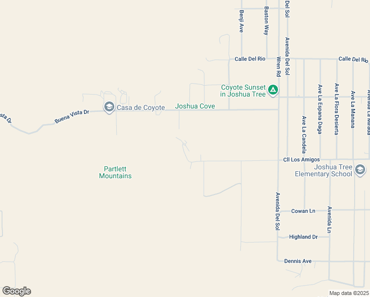 map of restaurants, bars, coffee shops, grocery stores, and more near 61326 Calle Los Amigos in Joshua Tree