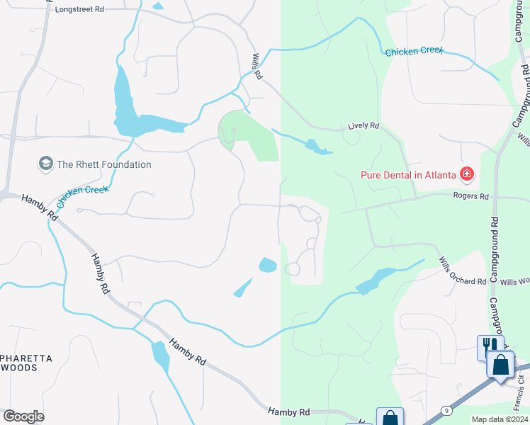 map of restaurants, bars, coffee shops, grocery stores, and more near 3267 Watsons Bend in Alpharetta
