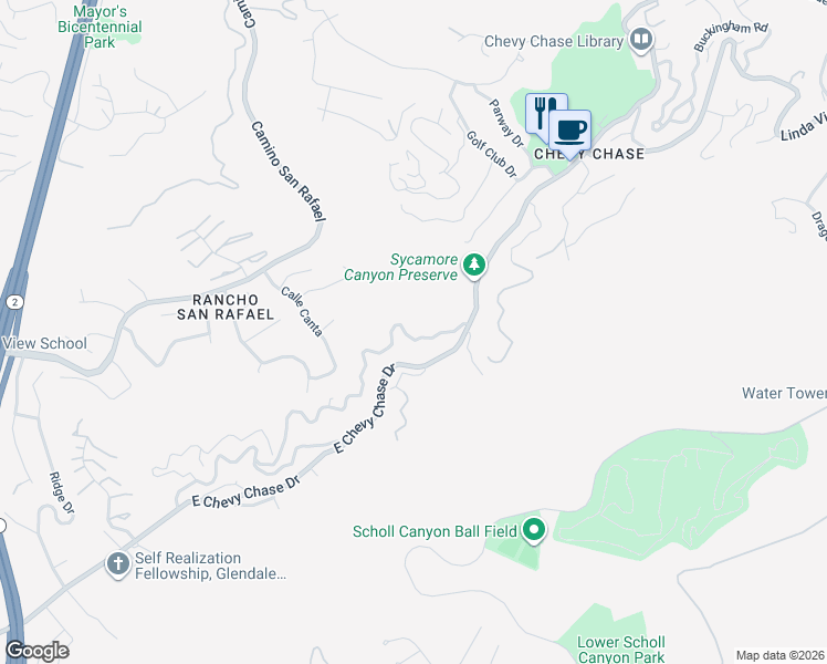 map of restaurants, bars, coffee shops, grocery stores, and more near 2801 Kennington Drive in Glendale