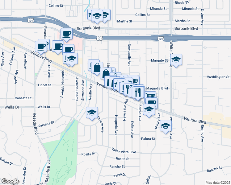 map of restaurants, bars, coffee shops, grocery stores, and more near in Los Angeles