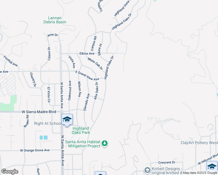 map of restaurants, bars, coffee shops, grocery stores, and more near 1844 Highland Oaks Drive in Arcadia
