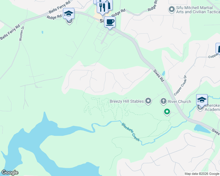 map of restaurants, bars, coffee shops, grocery stores, and more near 408 Sixes Drive in Canton