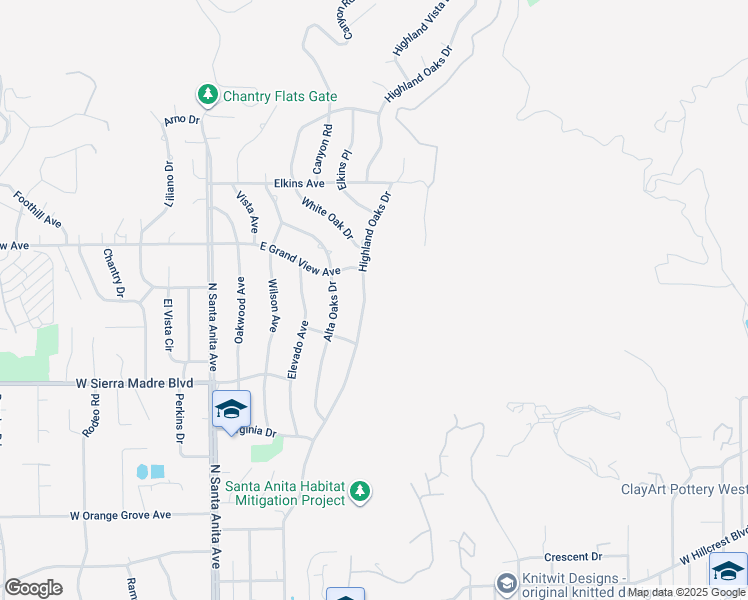 map of restaurants, bars, coffee shops, grocery stores, and more near 1844 Highland Oaks Drive in Arcadia