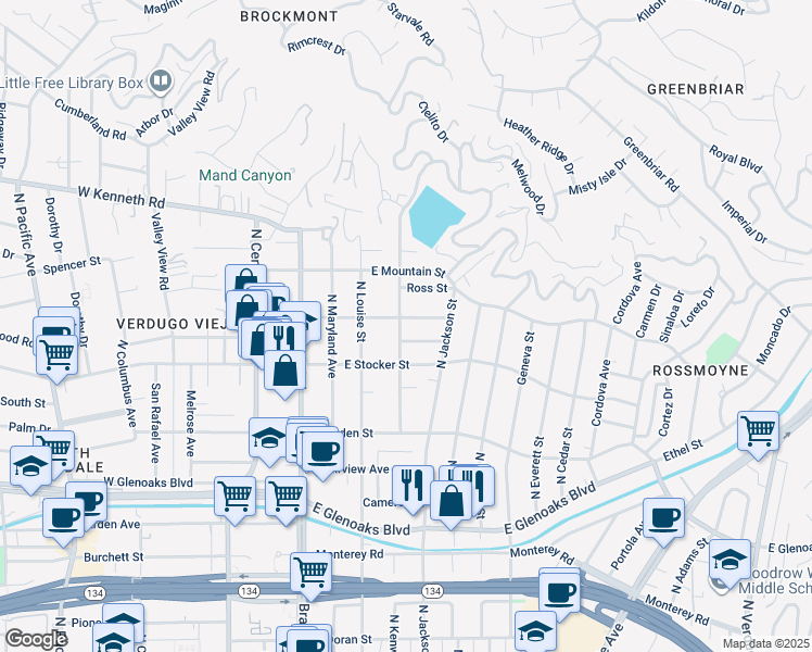 map of restaurants, bars, coffee shops, grocery stores, and more near 404 East Randolph Street in Glendale
