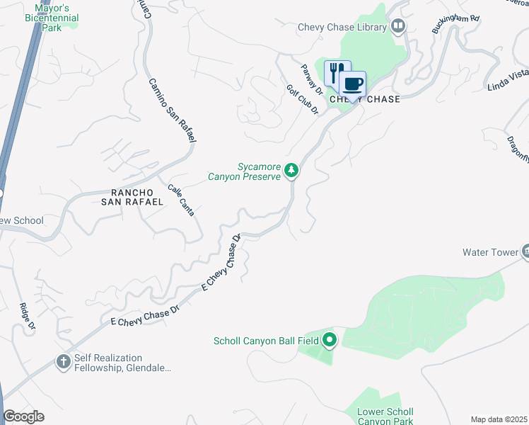 map of restaurants, bars, coffee shops, grocery stores, and more near 2821 Kennington Drive in Glendale