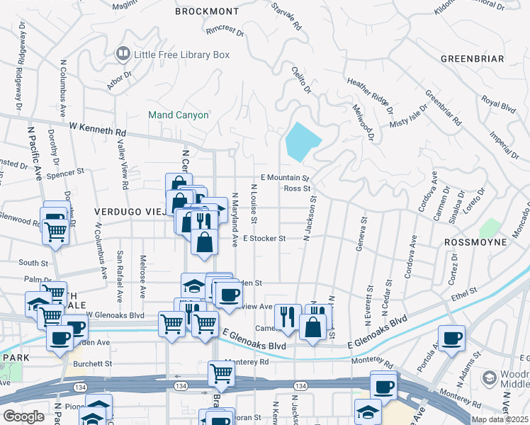 map of restaurants, bars, coffee shops, grocery stores, and more near 314 East Randolph Street in Glendale