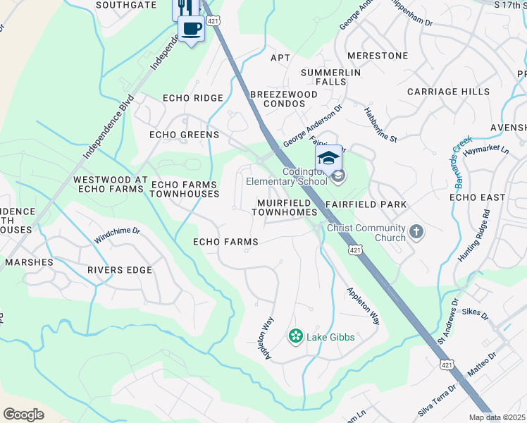 map of restaurants, bars, coffee shops, grocery stores, and more near 4334 Terrington Drive in Wilmington