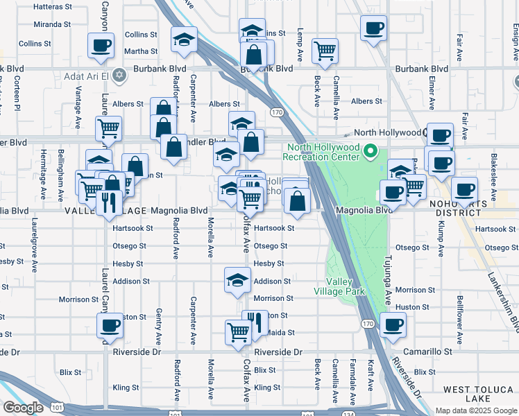 map of restaurants, bars, coffee shops, grocery stores, and more near 11690 McCormick Street in Los Angeles
