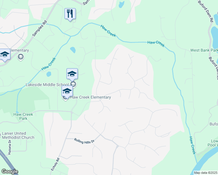 map of restaurants, bars, coffee shops, grocery stores, and more near 2850 Dartmouth Place in Cumming