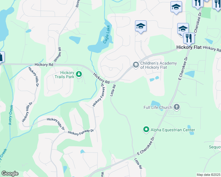 map of restaurants, bars, coffee shops, grocery stores, and more near 1515 Little Road in Canton