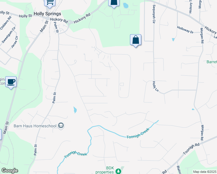 map of restaurants, bars, coffee shops, grocery stores, and more near 511 Slyfox Lane in Holly Springs