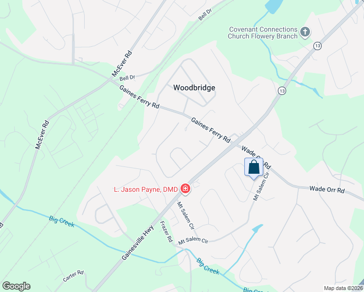 map of restaurants, bars, coffee shops, grocery stores, and more near 6124 Stillwater Trail in Flowery Branch