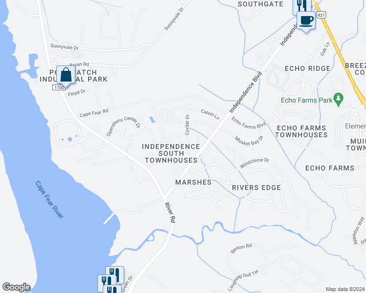 map of restaurants, bars, coffee shops, grocery stores, and more near 230 Hibiscus Way in Wilmington