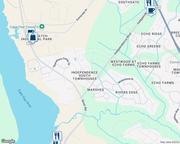 map of restaurants, bars, coffee shops, grocery stores, and more near 228 Hibiscus Way in Wilmington