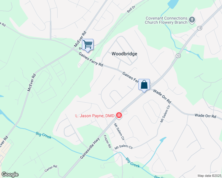 map of restaurants, bars, coffee shops, grocery stores, and more near 6222 Stillwater Place in Flowery Branch