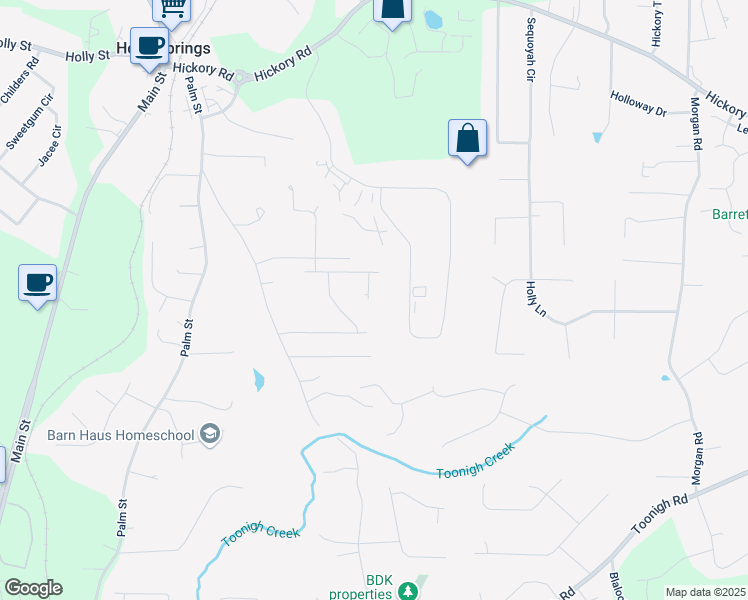 map of restaurants, bars, coffee shops, grocery stores, and more near 511 Slyfox Lane in Holly Springs