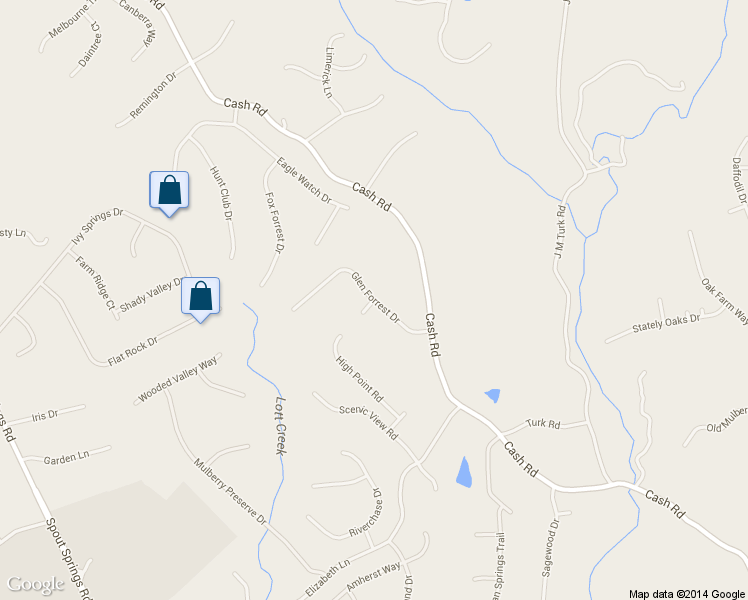 map of restaurants, bars, coffee shops, grocery stores, and more near 5036 Glen Forrest Drive in Flowery Branch