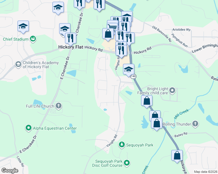 map of restaurants, bars, coffee shops, grocery stores, and more near 171 Owens Farm Lane in Woodstock