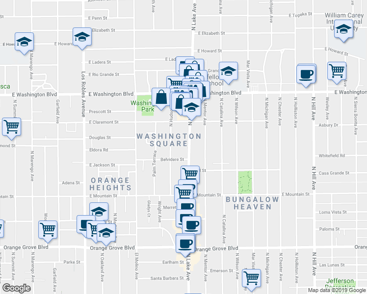map of restaurants, bars, coffee shops, grocery stores, and more near 1143 North Lake Avenue in Pasadena