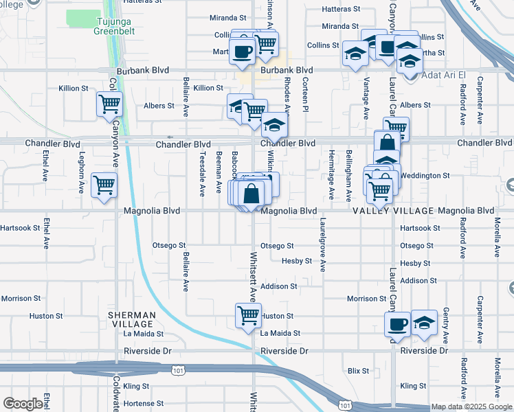 map of restaurants, bars, coffee shops, grocery stores, and more near in Los Angeles