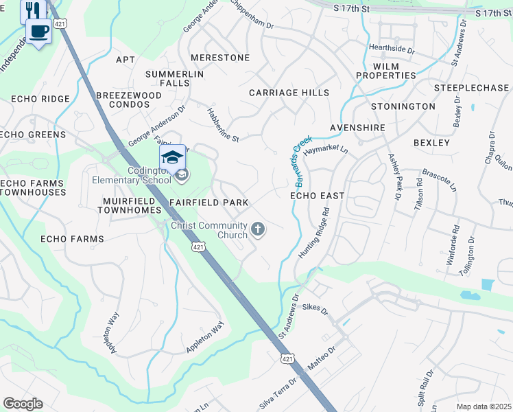 map of restaurants, bars, coffee shops, grocery stores, and more near 1102 Groppo Cove in Wilmington