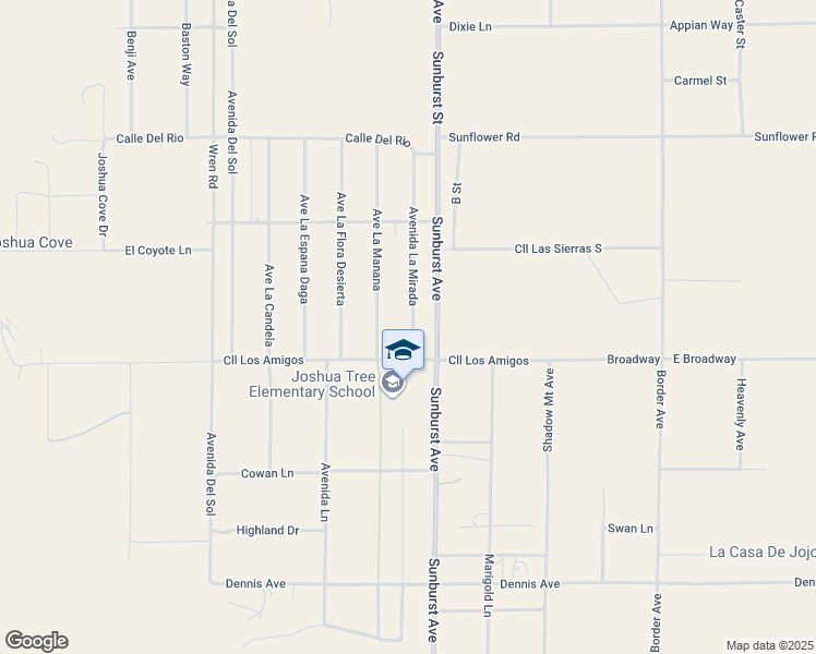 map of restaurants, bars, coffee shops, grocery stores, and more near 4838 Avenida La Mirada in Joshua Tree