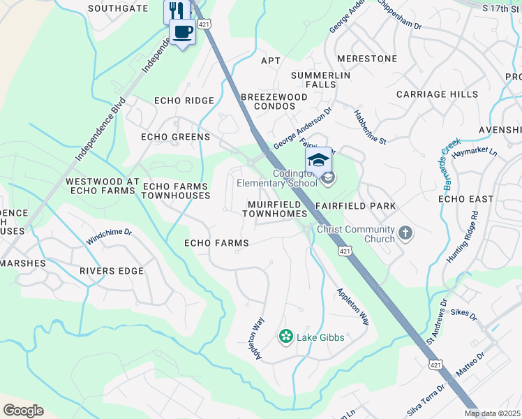 map of restaurants, bars, coffee shops, grocery stores, and more near 4325 Terrington Drive in Wilmington