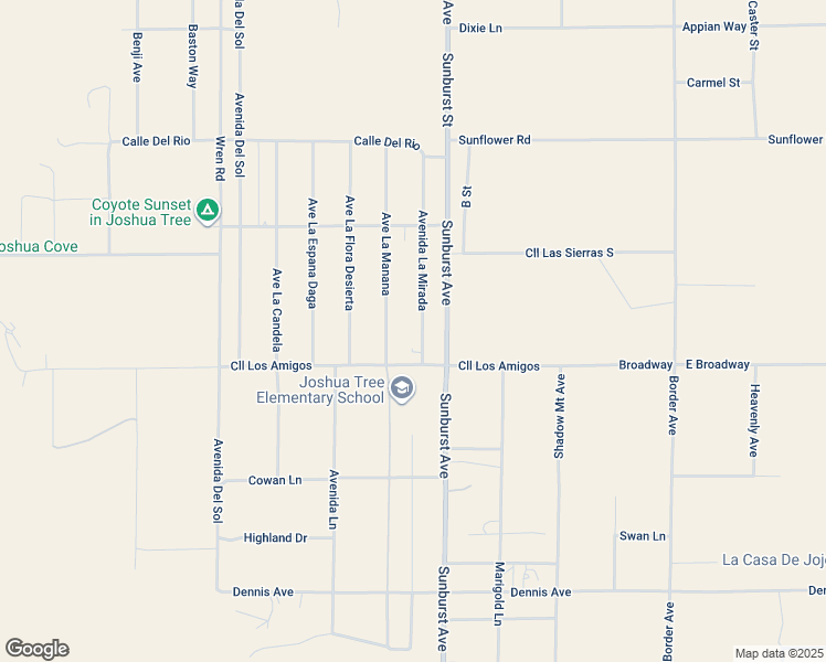 map of restaurants, bars, coffee shops, grocery stores, and more near 4838 Avenida La Mirada in Joshua Tree