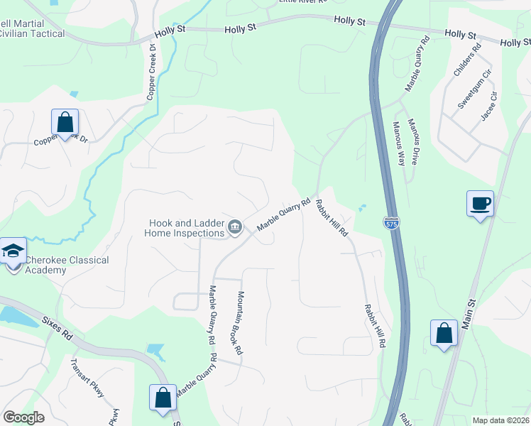 map of restaurants, bars, coffee shops, grocery stores, and more near 432 Crestmont Lane in Canton