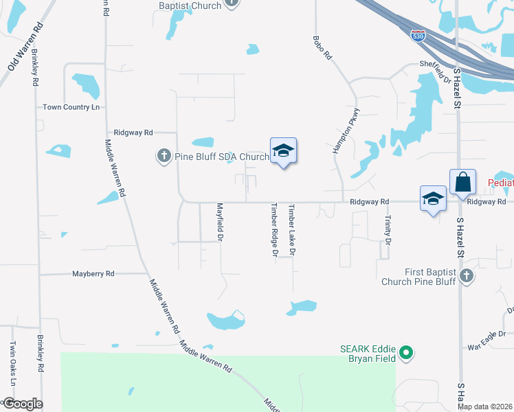 map of restaurants, bars, coffee shops, grocery stores, and more near 3301 Ridgway Road in Pine Bluff