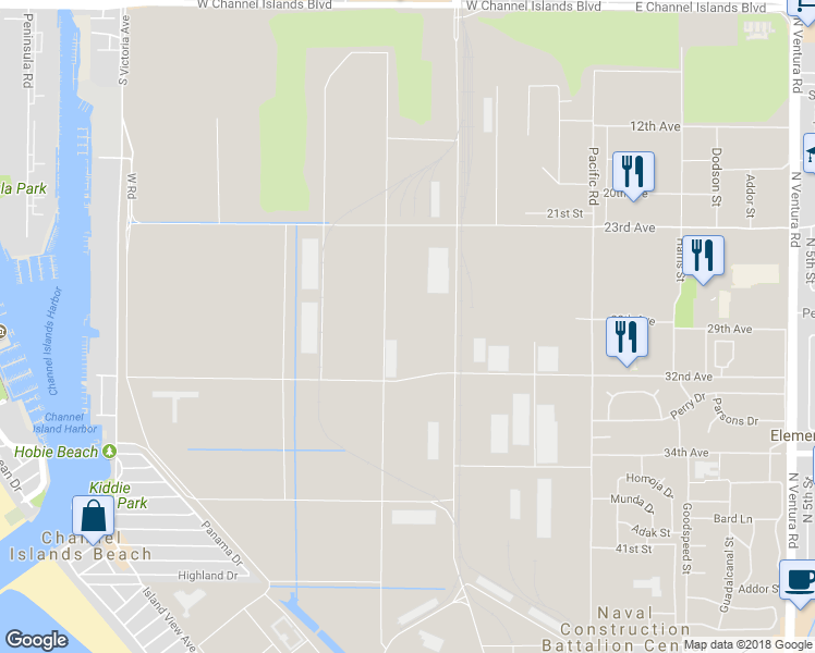 map of restaurants, bars, coffee shops, grocery stores, and more near in Port Hueneme