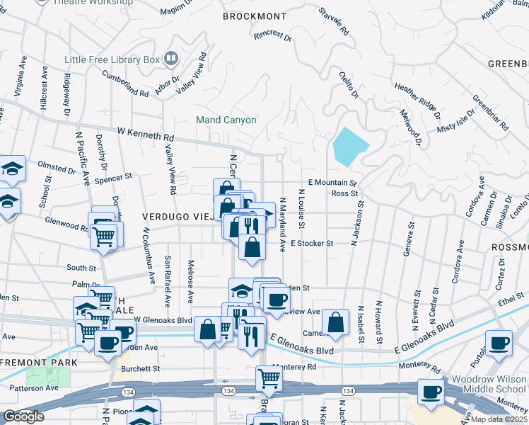 map of restaurants, bars, coffee shops, grocery stores, and more near 107 E Randolph St in Glendale