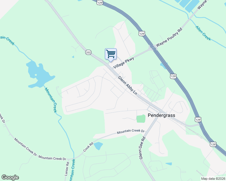 map of restaurants, bars, coffee shops, grocery stores, and more near 300 Park Street in Pendergrass