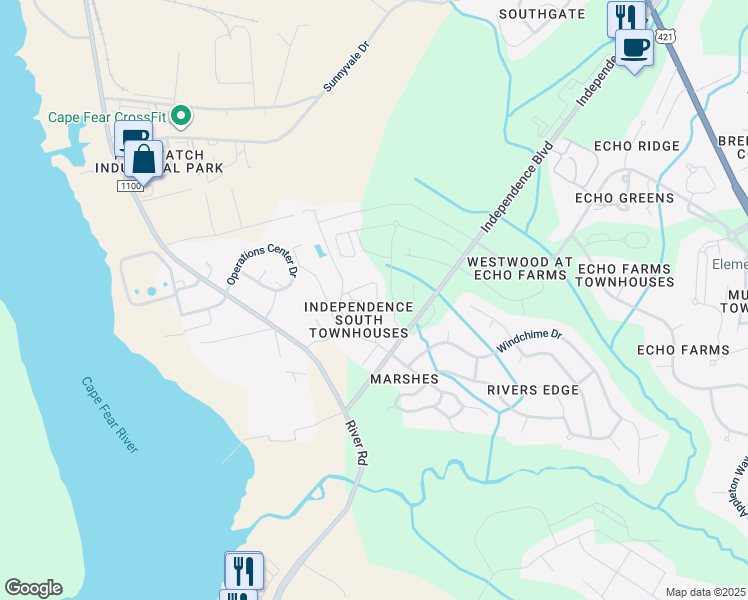 map of restaurants, bars, coffee shops, grocery stores, and more near 233 Hibiscus Way in Wilmington