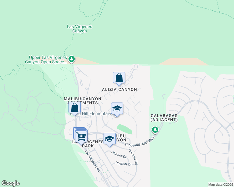 map of restaurants, bars, coffee shops, grocery stores, and more near in Calabasas