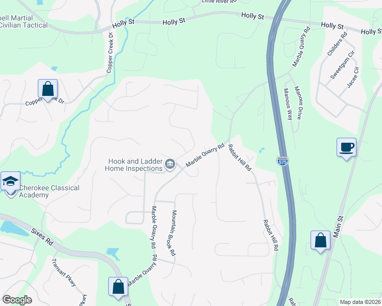 map of restaurants, bars, coffee shops, grocery stores, and more near 432 Crestmont Lane in Canton