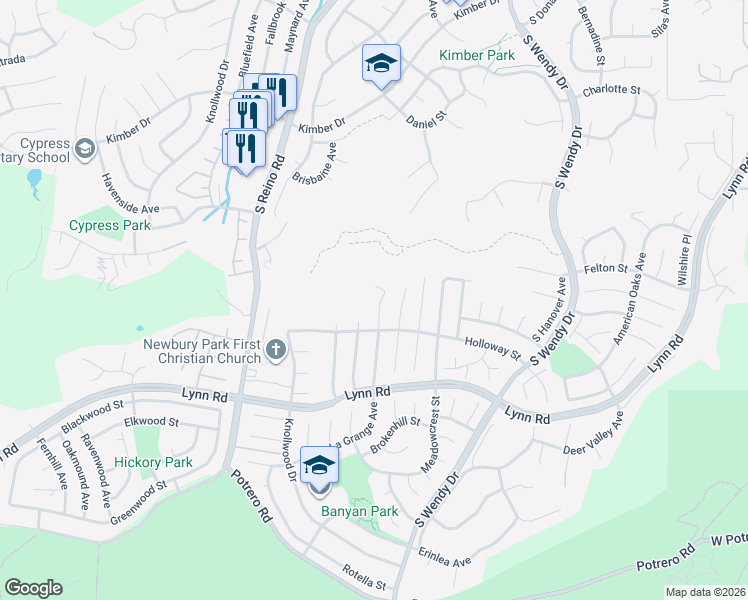 map of restaurants, bars, coffee shops, grocery stores, and more near 729 La Grange Avenue in Thousand Oaks