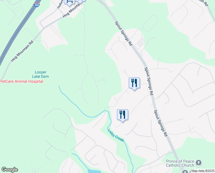 map of restaurants, bars, coffee shops, grocery stores, and more near 5060 Blue Goose Court in Flowery Branch